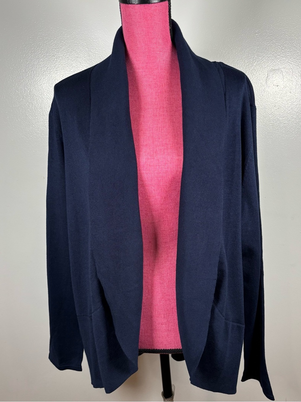 Karen Scott Open Cardigan Sweater Women’s Sz 1X Navy Blue Layering Career Office